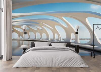 modern architecture interior with sea and sky background Wall mural