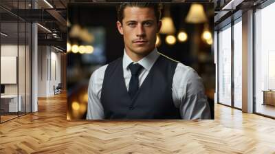 Portrait of a handsome young man in a suit. Men's beauty, fashion. Wall mural