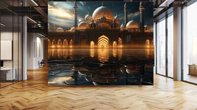 Ramadan Kareem background with arabic lanterns and mosque Wall mural