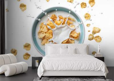 falling Corn flakes with pouring milk isolated on transparent background psd
 Wall mural