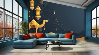 Islamic Wallpaper with Lantern Ornaments, camel, crescent moon and Copy Space area for text Wall mural