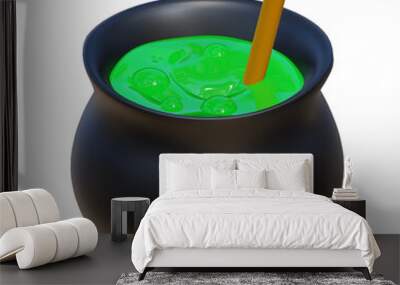 3D Witch cauldron poison green brew isolated on white background. Wall mural