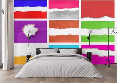 various colors of torn paper isolated on white background. Wall mural