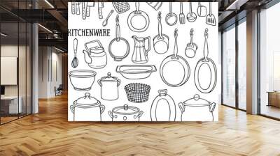 Hand drawn cooking tools. Kitchen equipment kitchenware utensils vintage sketch collection - vector set Wall mural