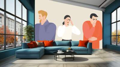 Set of vector illustrations of people suffering from various symptoms of the common cold and flu. Wall mural