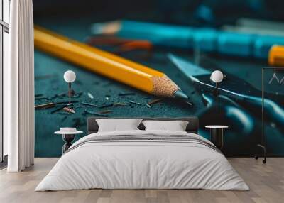 eraser  with pen. photo of pencil and eraser,  concept time to go to school for children Wall mural