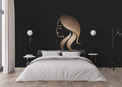 Logo for beauty studio, cosmetics producats,woman hair saloon, Beautiful woman face and hair beauty with Vector illustration. Beauty women hair style and beauty center icon logo desig Wall mural