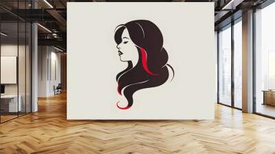 Logo for beauty studio, cosmetics producats,woman hair saloon, Beautiful woman face and hair beauty with Vector illustration. Beauty women hair style and beauty center icon logo desig Wall mural