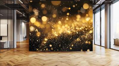 Luxury Abstract Gold Background with Glitter Light Effect Decoration. Golden abstract bokeh on black background. Holiday concept.  elegant gold glowing line with lighting effect sparkle on black backg Wall mural