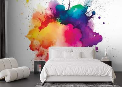 Bright colorful watercolor splash splatter stain brush stroke on white background. Modern vibrant aquarelle spot. Rainbow trendy isolated design on white. Element. Vector watercolor illustration Wall mural