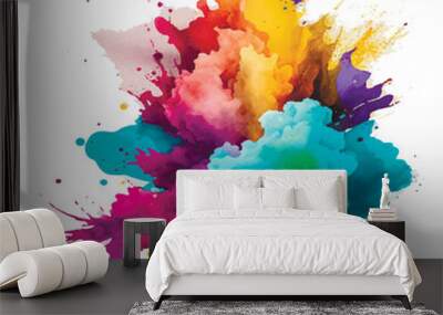 Bright colorful watercolor splash splatter stain brush strokes on white background. Modern vibrant aquarelle spot. Aquarelle explosion on white. Vector watercolor illustration isolated design Wall mural