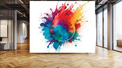 Bright colorful watercolor splash splatter stain brush strokes on white background. Modern vibrant aquarelle spot. Trendy isolated design on white. Element. Vector hand drawn watercolor illustration Wall mural