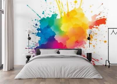 Watercolor colorful paint spot splash splatter stain brush strokes on white background. Modern aquarelle spot, blob. Trendy isolated abstract design on white. Element. Vector watercolor illustration Wall mural