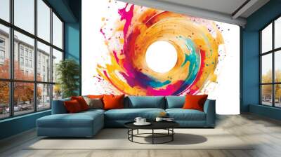 Watercolor spiral splash splatter stain brush strokes on white background. Modern vibrant round aquarelle spot. Vortex. Trendy bright isolated design on white. Element. Vector watercolor illustration Wall mural