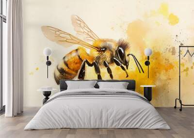 illustration of honey bee on isolated background. ai generative. Wall mural