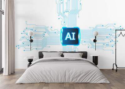 Abstract blue AI technology background with circuit board and  circle tech.Vector illustration Wall mural