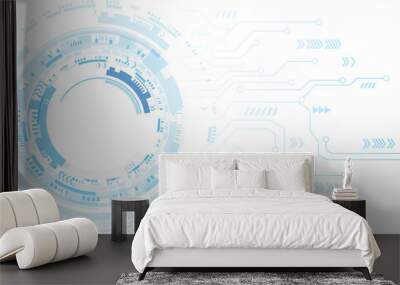 Abstract blue computer technology background with circuit board and  circle tech.illustration for elements Wall mural