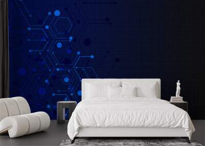 Abstract computer technology background with circuit board and hexagon tech.Vector illustration Wall mural