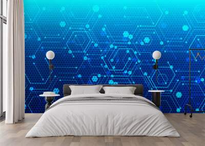 Abstract computer technology background with circuit board and hexagon tech.Vector illustration Wall mural