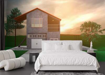 Home exterior with beautiful landscaping on a sunny day.3d rendering Wall mural