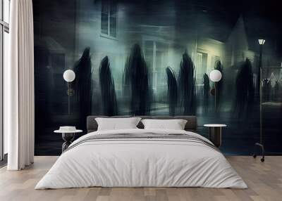 Ghosts in a street, spooky halloween night Wall mural