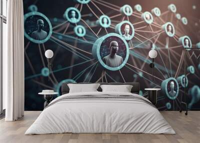 social network connection concept, community generativce ai illustration Wall mural