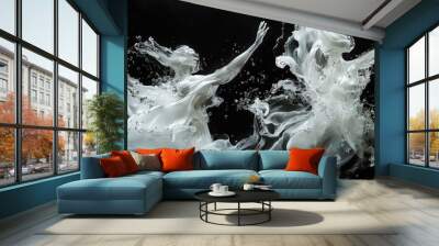 Two figures dance in a splash of white liquid, creating a beautiful and abstract image Wall mural