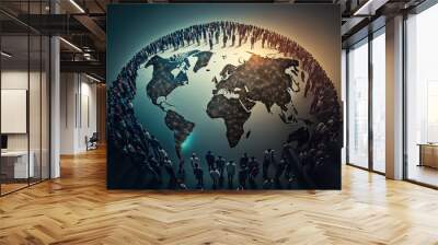 world map with globe connecting people through new tecnology concept illustration, generative ai Wall mural