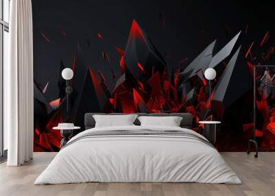 Red and black 3D forms jut out in a powerful, cutting-edge display. Wall mural