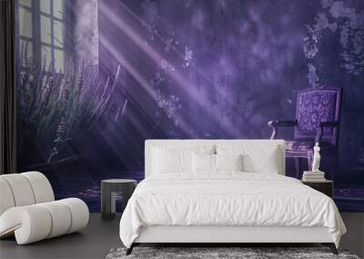 Vintage elegance in a lavender room illuminated by gentle sun rays. Wall mural