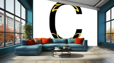 alphabet C with black and yellow texture on a white background Wall mural