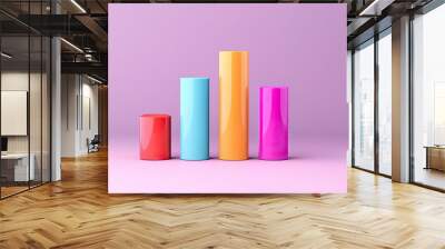 Colorful cylindrical shapes arranged in a line on a pastel background, perfect for business and creative themes. Wall mural