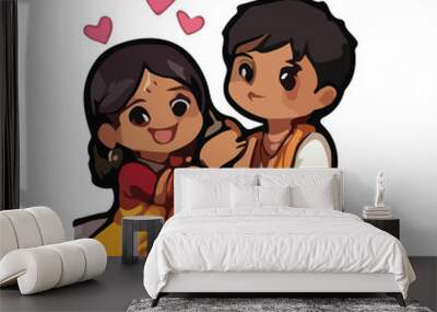 Indian wedding couple decorative vector illustration Wall mural