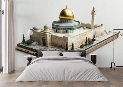 An AI generative image of Al-Aqsa Mosque and Dome of rock appear on smartphone. Wall mural