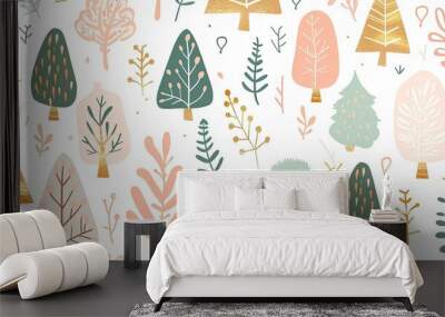 A festive winter forest pattern Wall mural