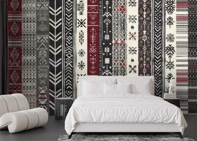 A seamless pattern of Nordic-inspired snowflake motifs Wall mural