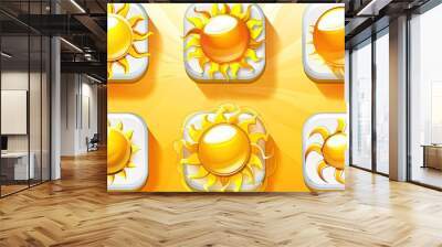 A set of yellow vector icons representing suns Wall mural