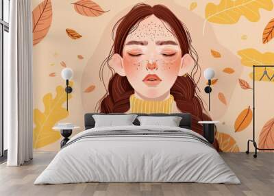 an adorable girl with long braids wearing a sweater Wall mural