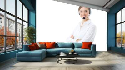 support phone operator in headset, isolated on white Wall mural