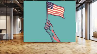 Abstract Hand Holding American Flag with Simple Lines and Colors Wall mural