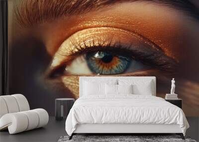 Close up detail beautiful female eye macro, fashion naturel makeup Wall mural