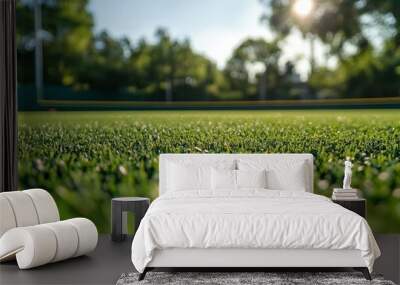 Close-Up of Lush Green Grass on a Sunny Day in a Park with Trees in the Background Wall mural