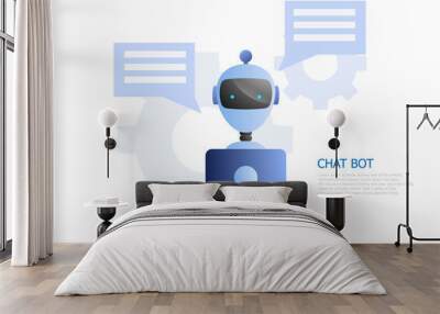 chat bot concept, robot use laptop to chatting and working Wall mural