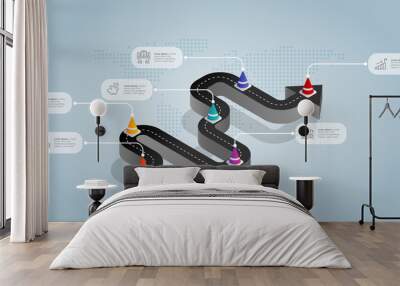 road isometric infographics presentation element template Wall mural