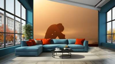 silhouette of sad and depressed woman Wall mural