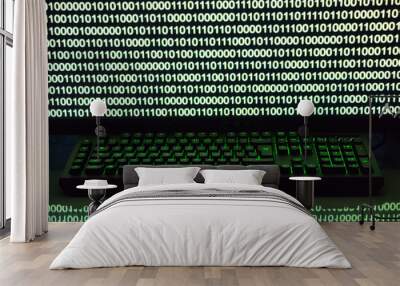 Keyboard and monitor with binary code Wall mural