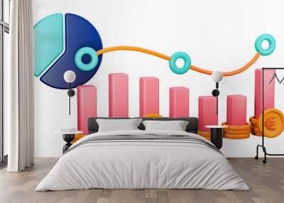 3d render of bar charts and line charts for strategy analysis in investment and finance. Can be used for banking, financial sector, fintech apps, seminar banners, financial and economic education Wall mural