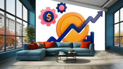 3d transparent render of split coin money and produce an upward graph on finance and investment. Can be used for banking, financial sector, fintech apps, banners, financial and economic education Wall mural