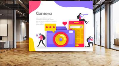 Camera Photography and Sharing Images Illustration Concept. Modern flat design concept for Landing page website, mobile apps ui ux, banner poster, flyer brochure, web print document ads. Vector EPS 10 Wall mural