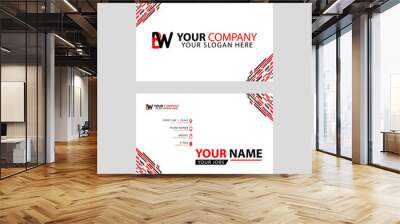 Horizontal name card with BW logo Letter and simple red black and triangular decoration on the edge. Wall mural